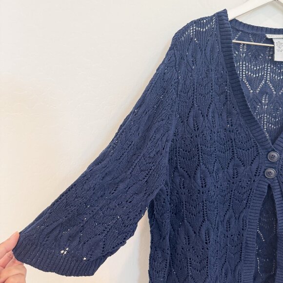 Catherines Open Knit V-Neck Cardigan Sweater Top Boho Cottage Blue Plus Size 3X - Picture 2 of 6
